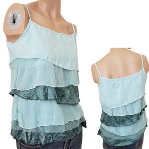 Blue Chip Mixed Media Ruffle Camisole Tank SZ S